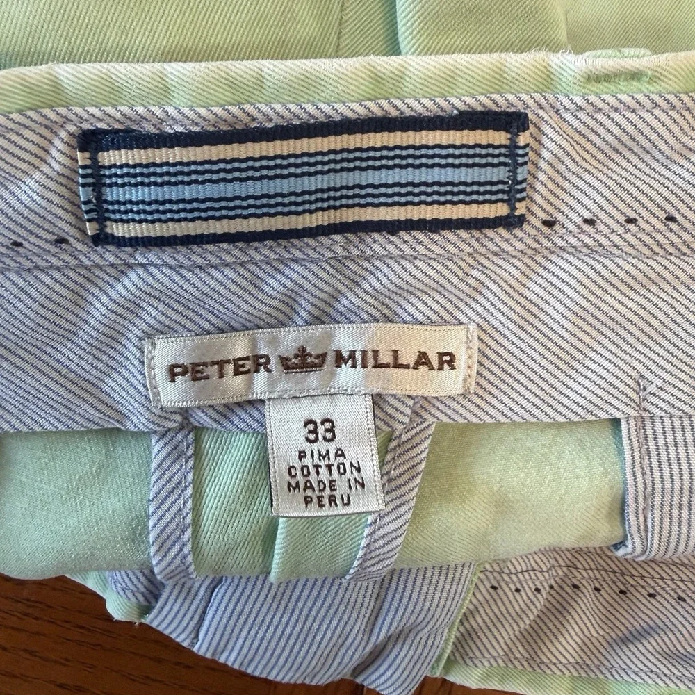 Peter Millar 33 Pima Cotton Chino Shorts Casual Preppy Green Flat Front